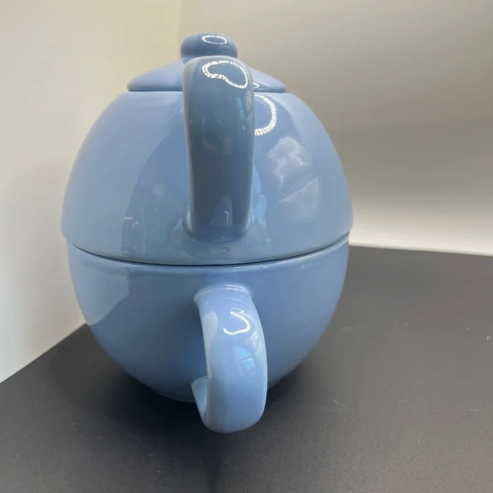 Pier 1 Blue Ceramic Stoneware Tea For One Stackable Teapot Excellent Condition